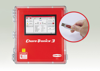 Los controles CHORE-TRONICS® 3 pueden actualizarse con nuevas funciones de software mediante una llave de configuración USB disponible en los distribuidores de Chore-Time.